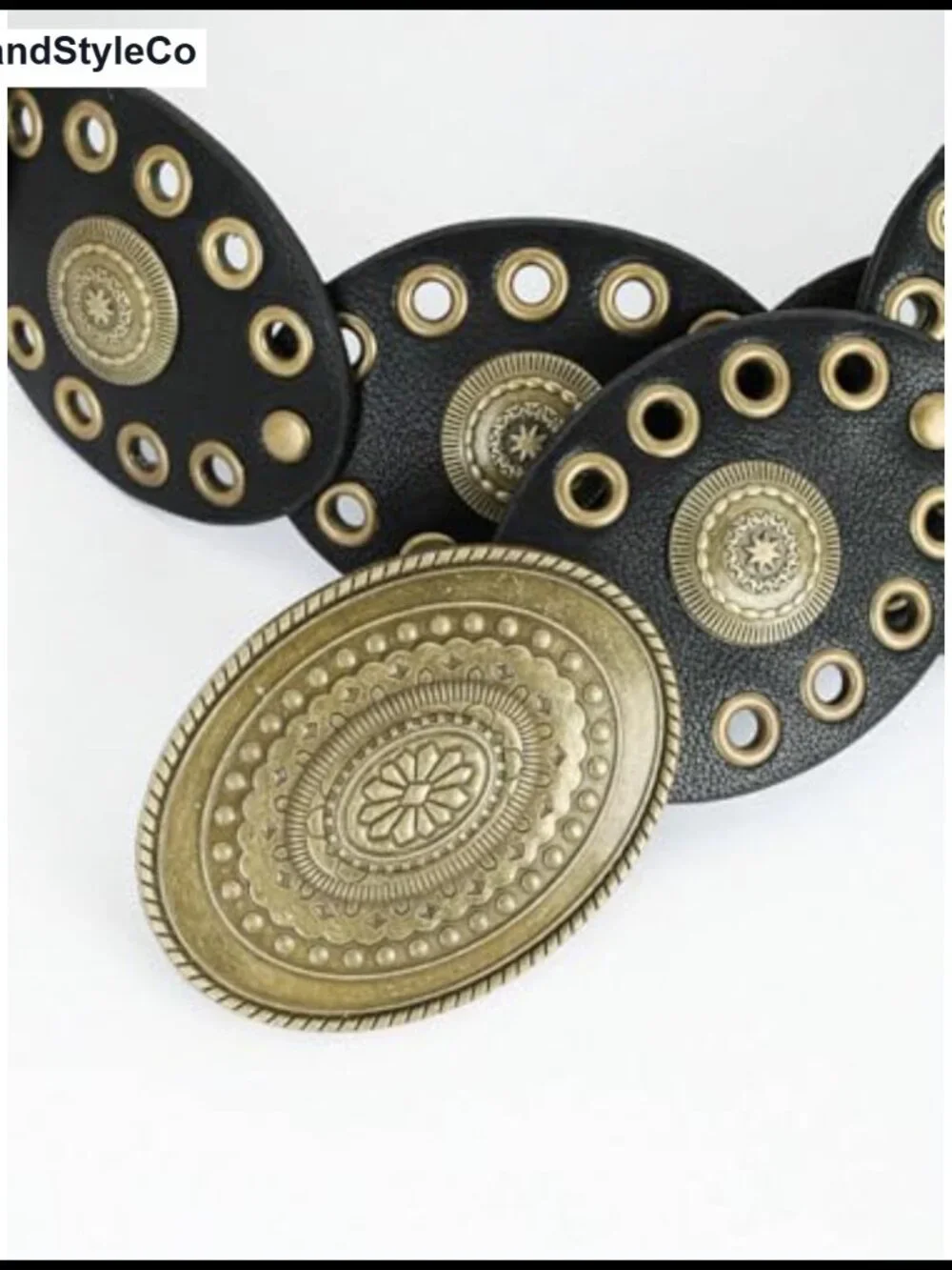 Women's Wide PU Leather Western Disc Belt Concho Cowgirl
